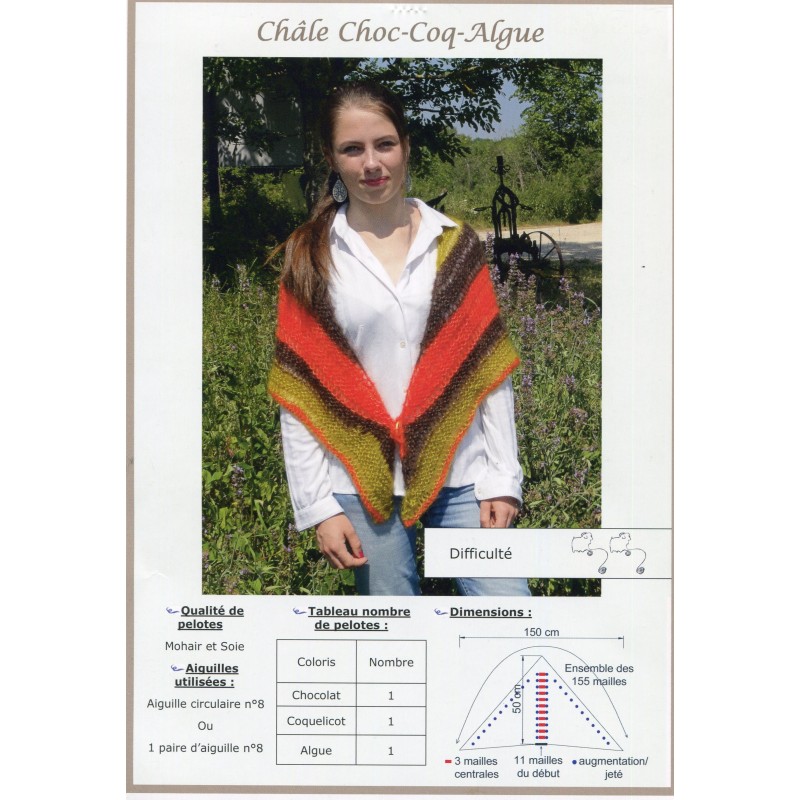 Fiche tricot :  Châle Choc-Coq-Algue